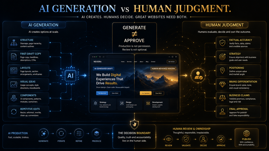 AI website generation compared with human validation and decision making