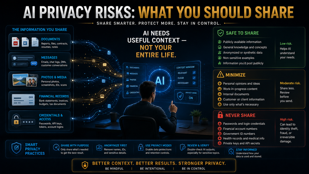 AI Privacy Exposure Ladder showing public context, personal context, identifiable data, sensitive data and credentials