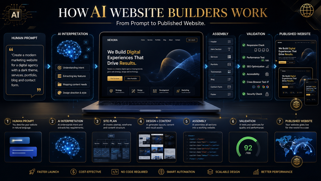 How AI website builders turn a prompt into a published website
