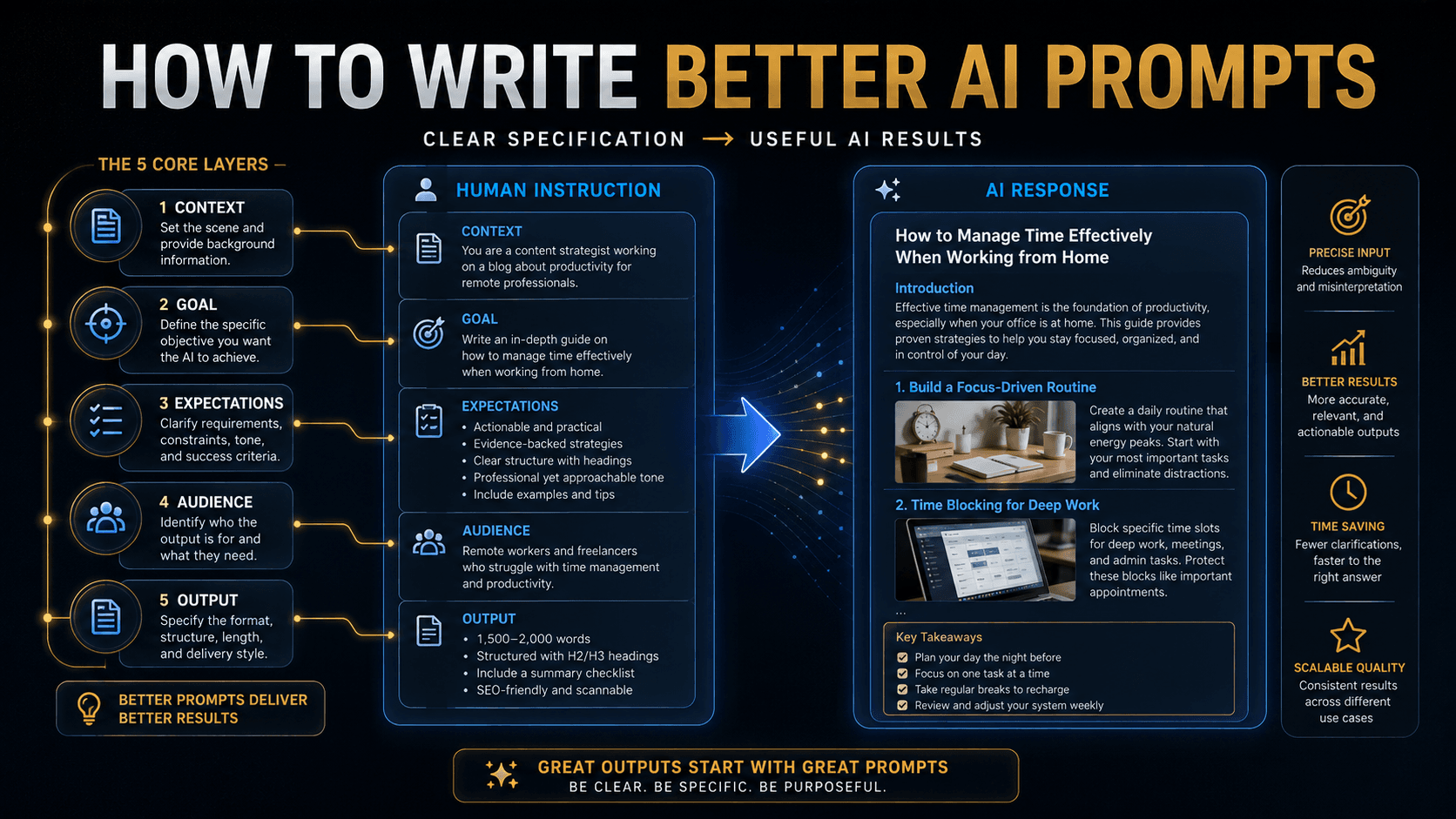 How to write better AI prompts using context goals expectations audience and output format. Beginner's Guide to Writing AI Prompts