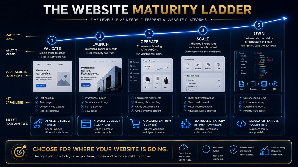 Website maturity ladder from simple online presence to advanced web applications