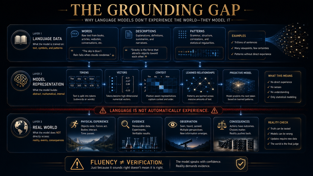 AI language patterns compared with real-world grounding and verified truth