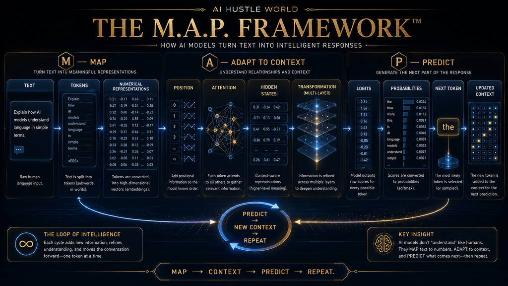 M.A.P. framework for mapping language applying context and predicting the next token