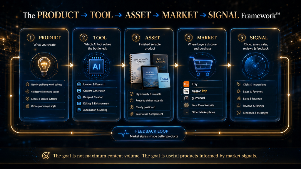 AI Hustle World framework for choosing AI tools to create and sell digital products