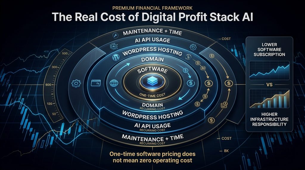 Digital Profit Stack AI total cost of ownership including software, hosting, AI API usage and maintenance
