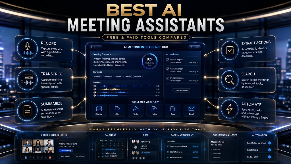 Best AI meeting assistants compared for transcription summaries action items and meeting automation
