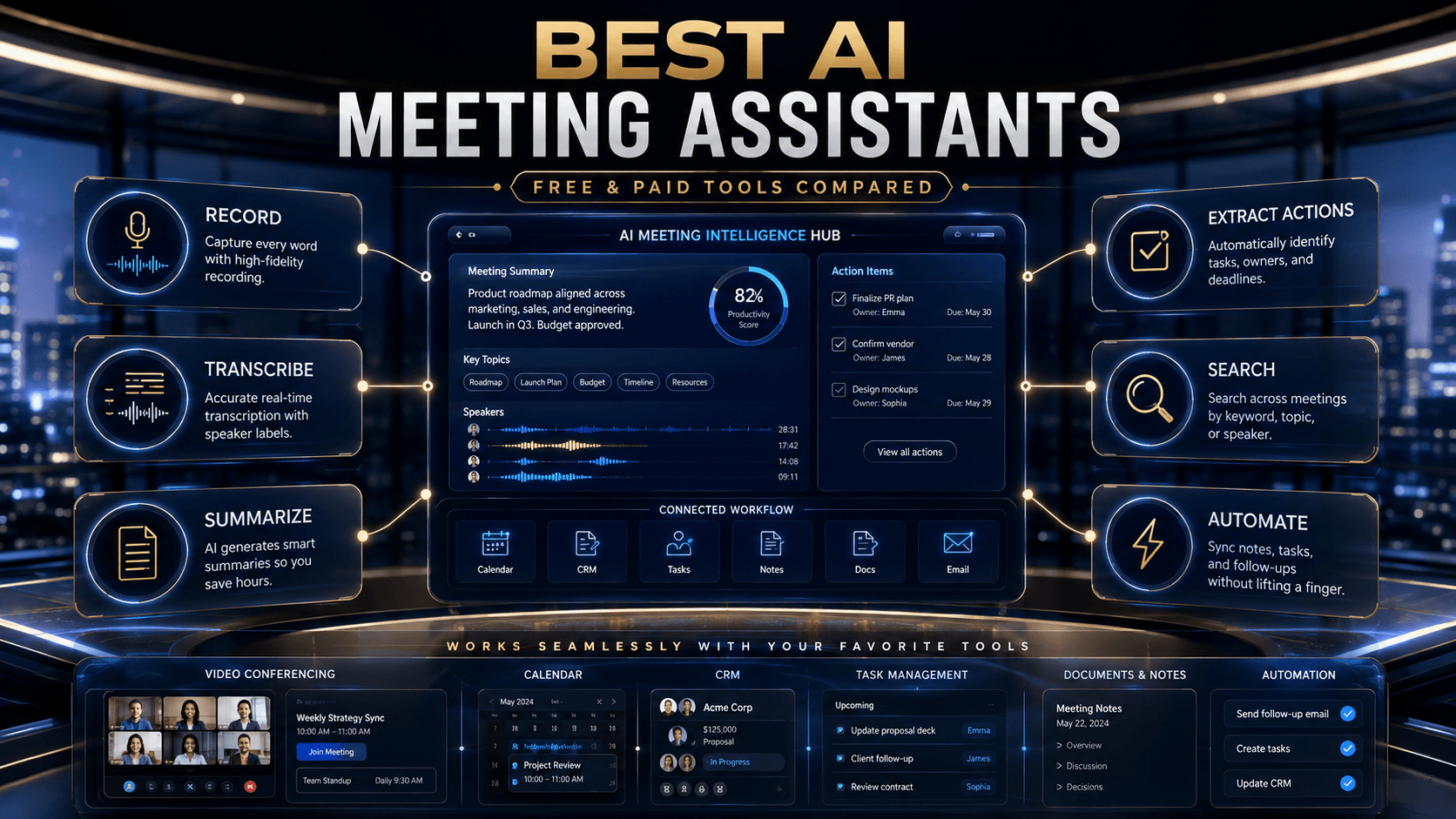 Best AI meeting assistants compared for transcription summaries action items and meeting automation