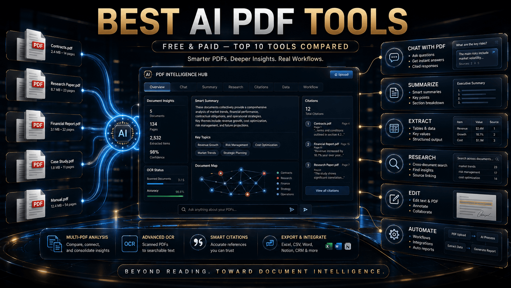 Best AI PDF tools compared, free and paid, for summarizing, editing and document analysis