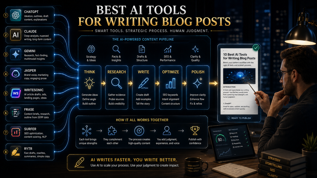 Best AI tools for writing blog posts compared by workflow