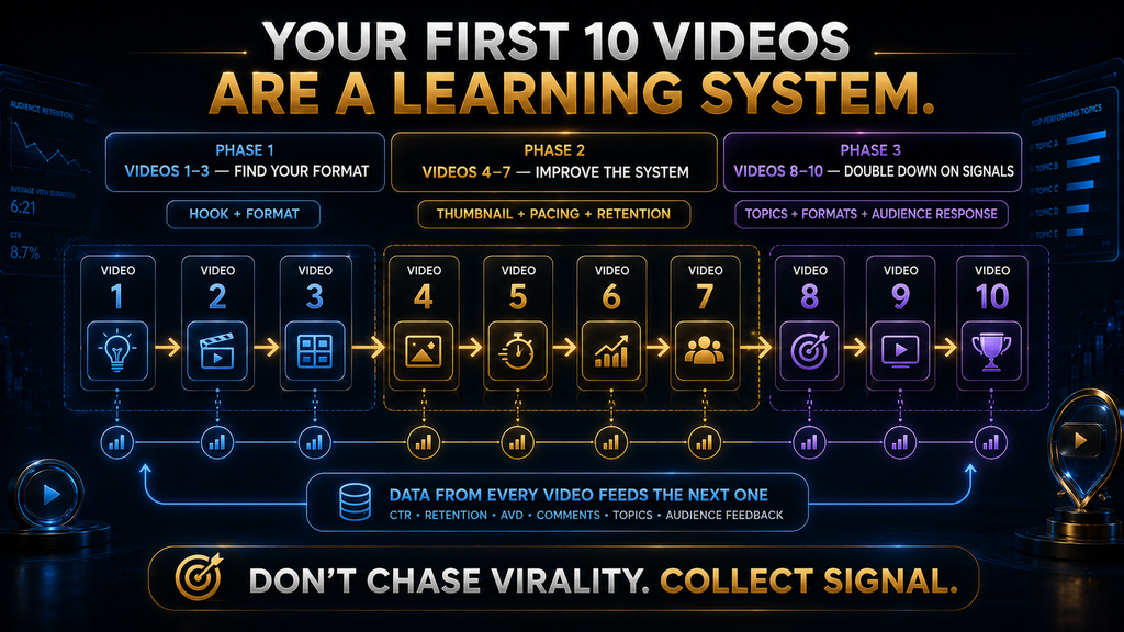 First 10 videos learning roadmap for a new faceless YouTube channel