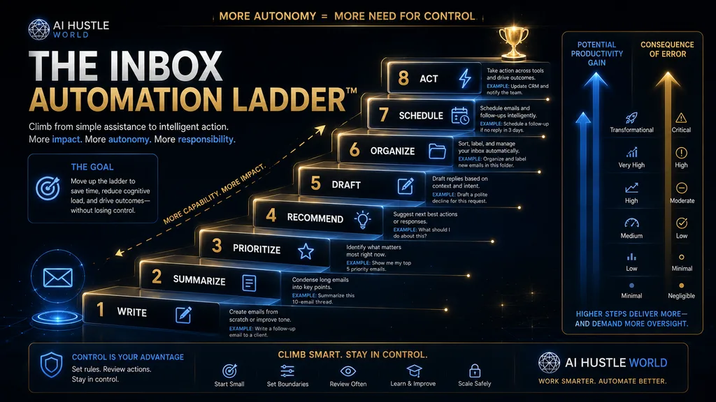 Inbox Automation Ladder from writing and summarizing to prioritizing organizing scheduling and acting