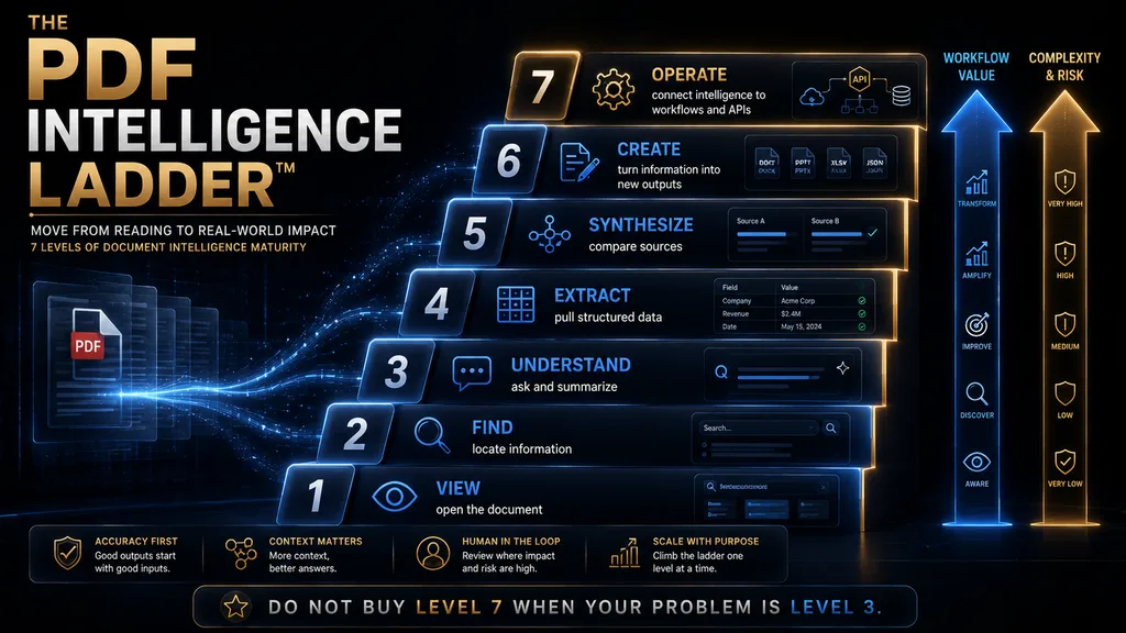 PDF Intelligence Ladder showing view find understand extract synthesize create and operate