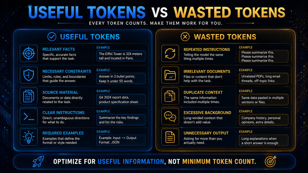 Comparison of useful AI tokens and wasted tokens in an efficient AI workflow