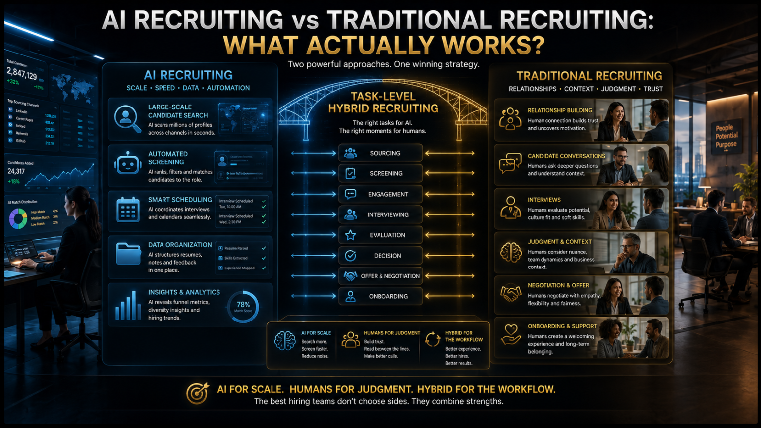 AI and traditional recruiting compared through a hybrid task-level recruiting workflow-AI Recruiting vs Traditional Recruiting