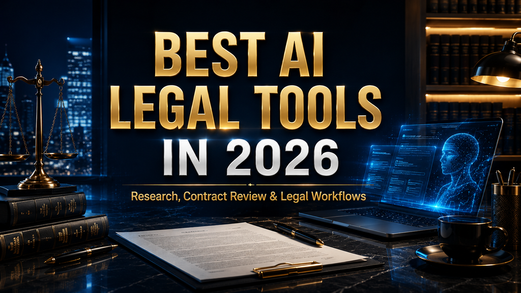 Premium legal technology workspace representing the best AI legal tools for research, contract review and legal workflows in 2026.