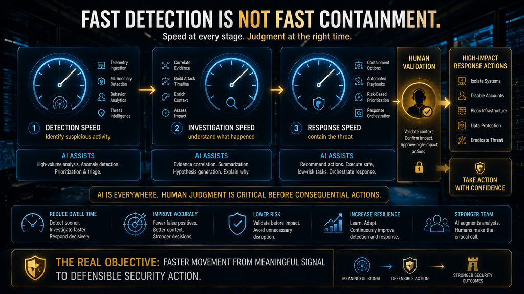 Cybersecurity detection, investigation and response speeds showing why fast detection alone is not fast containment