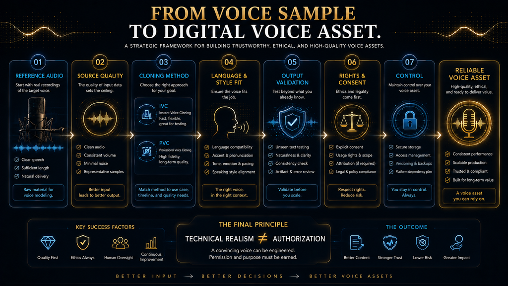 Final framework showing how a voice recording becomes a reliable and responsibly managed digital voice asset.
