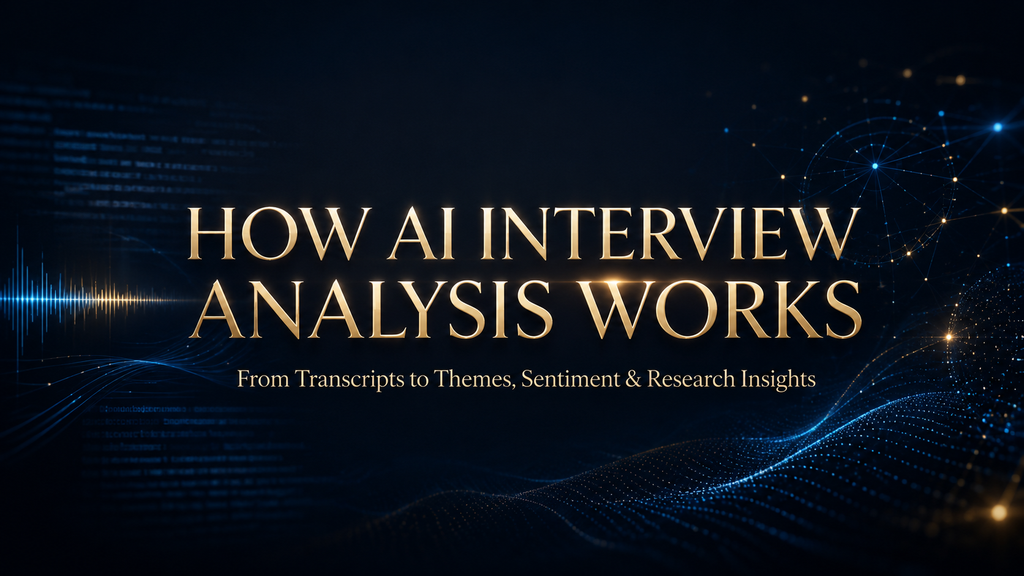 AI interview analysis transforming conversations into transcripts, themes, sentiment and research insights.
