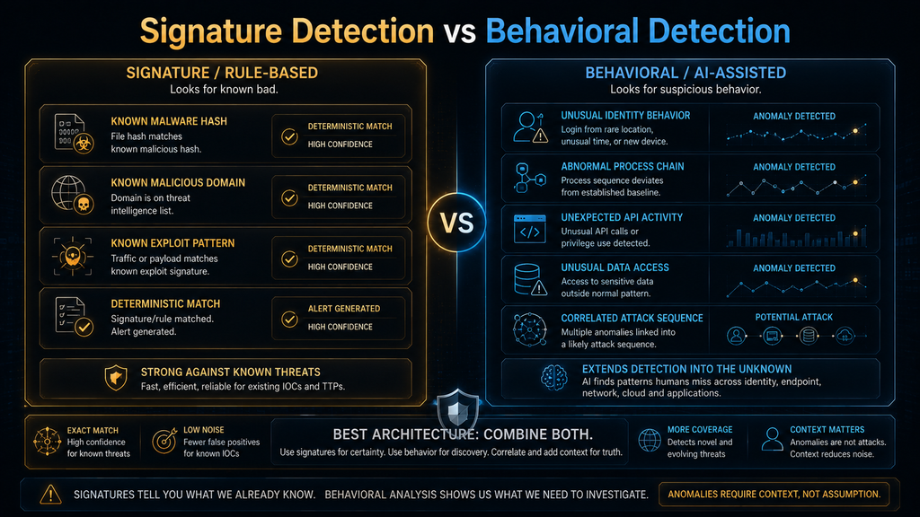 Comparison of signature-based threat detection and AI-assisted behavioral detection with a combined security architecture