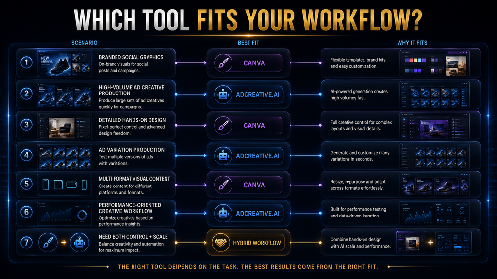 Canva vs AdCreative.ai use-case comparison for different advertising workflows.