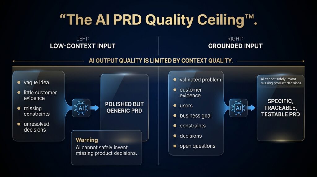 AI PRD Quality Ceiling showing how context quality affects the quality of AI-generated product requirements
