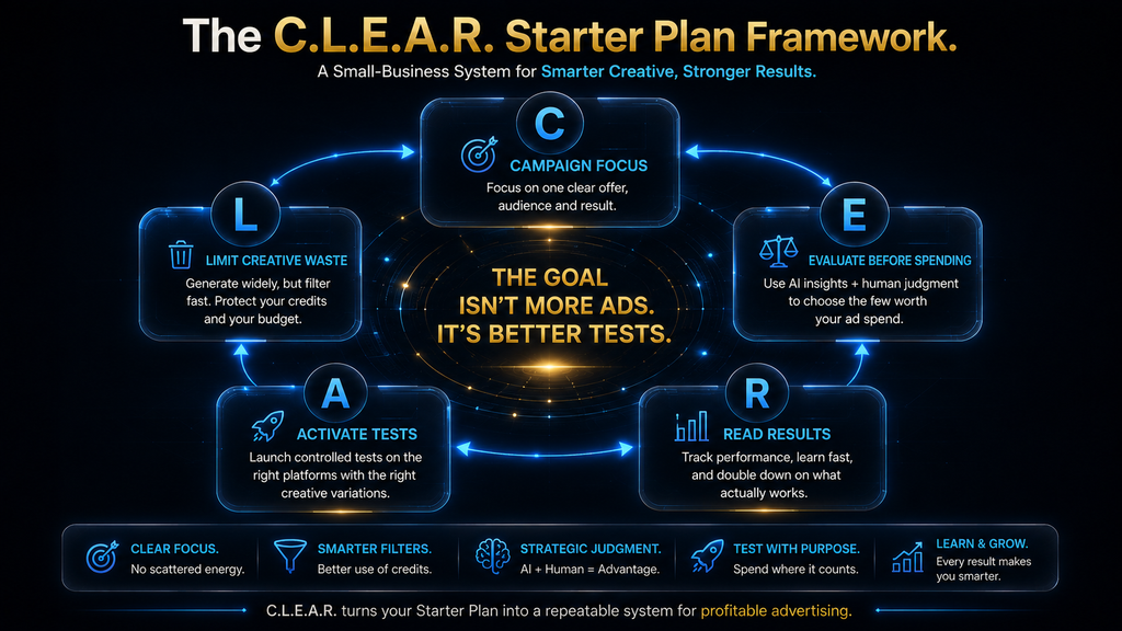 C.L.E.A.R. framework for maximizing the value of AdCreative.ai's Starter plan.