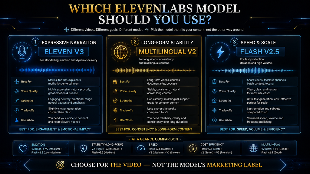 ElevenLabs model selection guide for YouTube narration