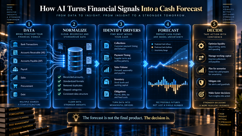 AI cash flow forecasting process from financial data to liquidity decisions