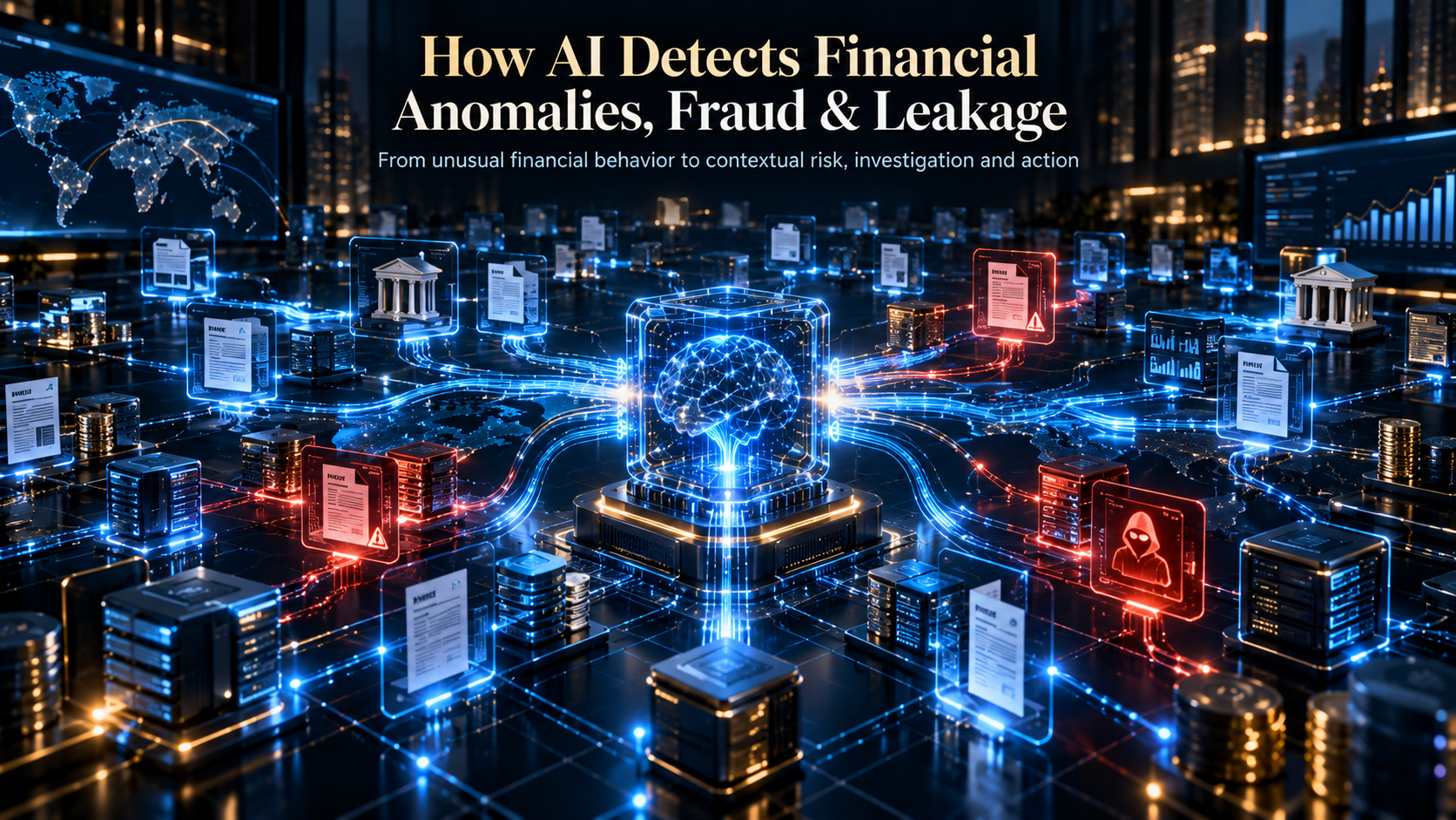 AI Detects Financial Anomalies identifying unusual transaction patterns, fraud signals and financial leakage across a connected financial system.