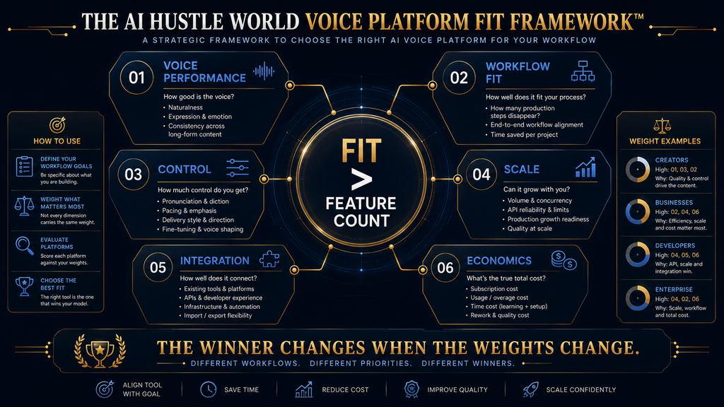 AI Hustle World Voice Platform Fit Framework for evaluating AI voice tools