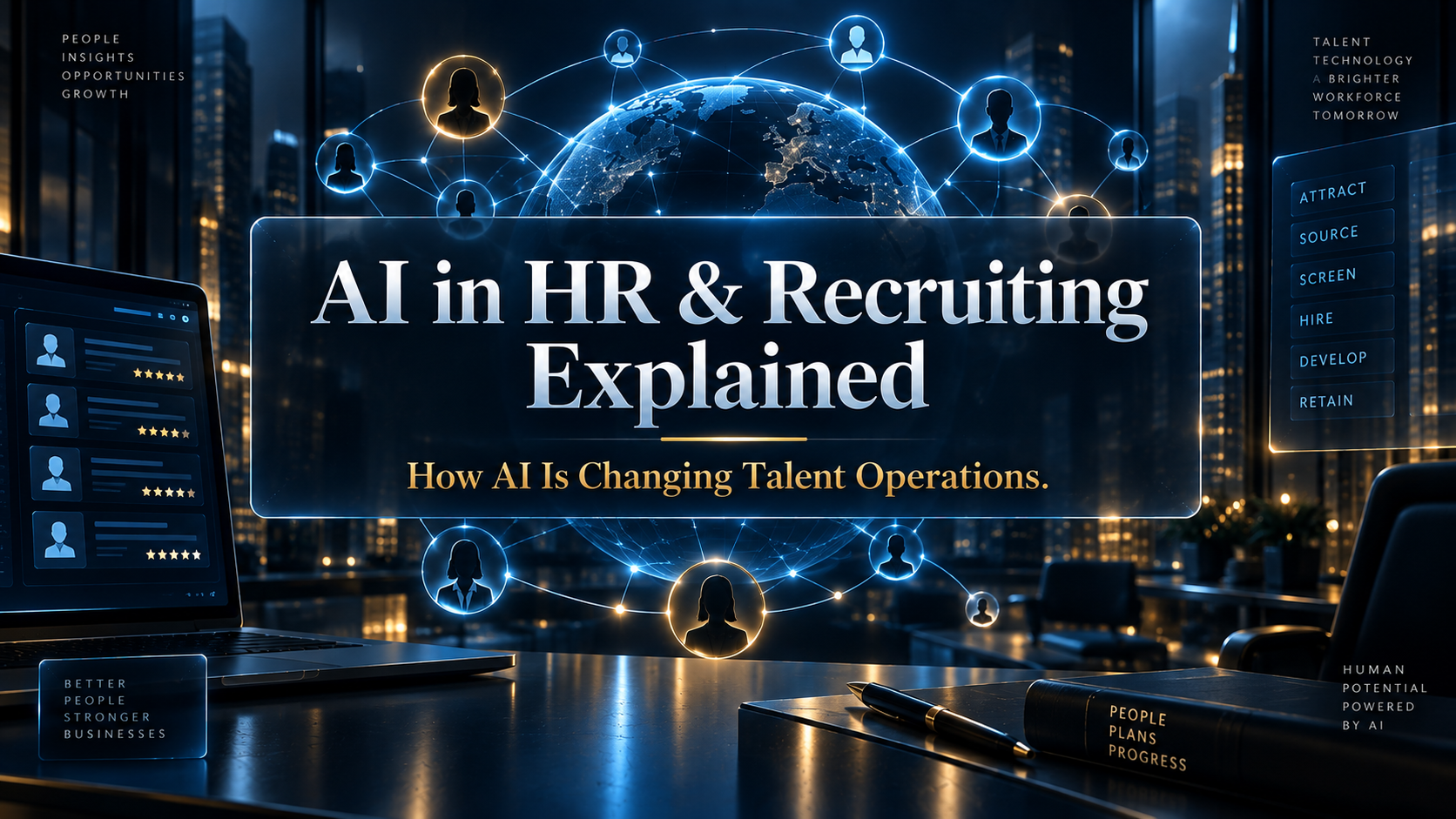 AI in HR & Recruiting Explained — hero graphic introducing how AI is changing talent operations