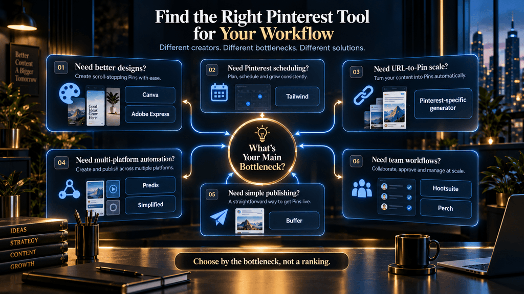 Decision map matching Pinterest AI tools to different creator bottlenecks