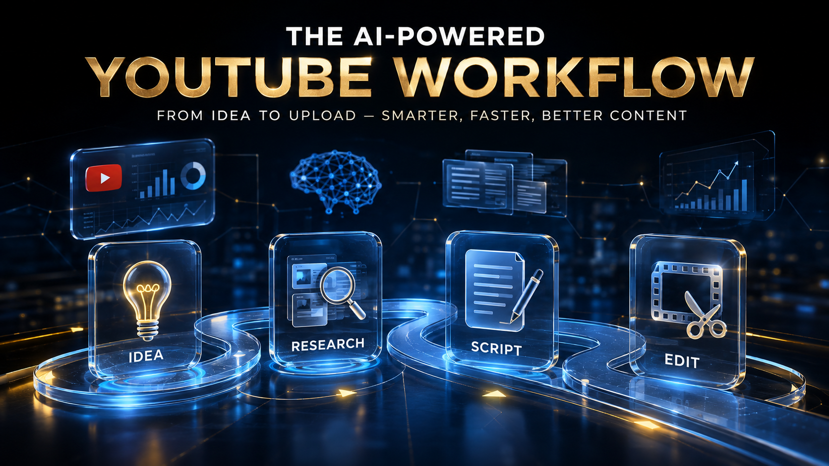 AI-assisted YouTube workflow from idea to research, script, and editing