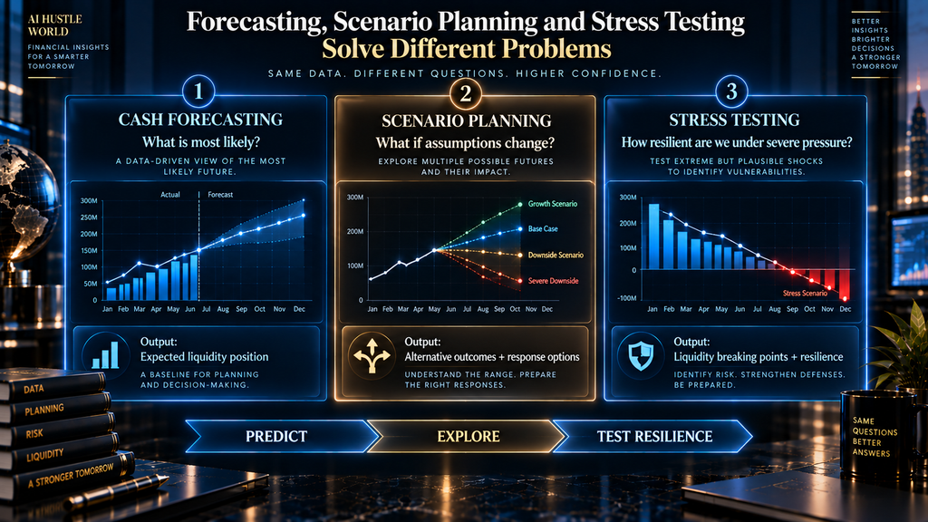Cash forecasting vs scenario planning vs stress testing comparison