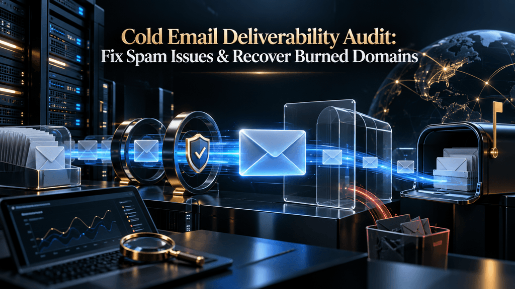 Cold email deliverability audit hero showing email infrastructure, sender reputation and inbox delivery diagnostics.