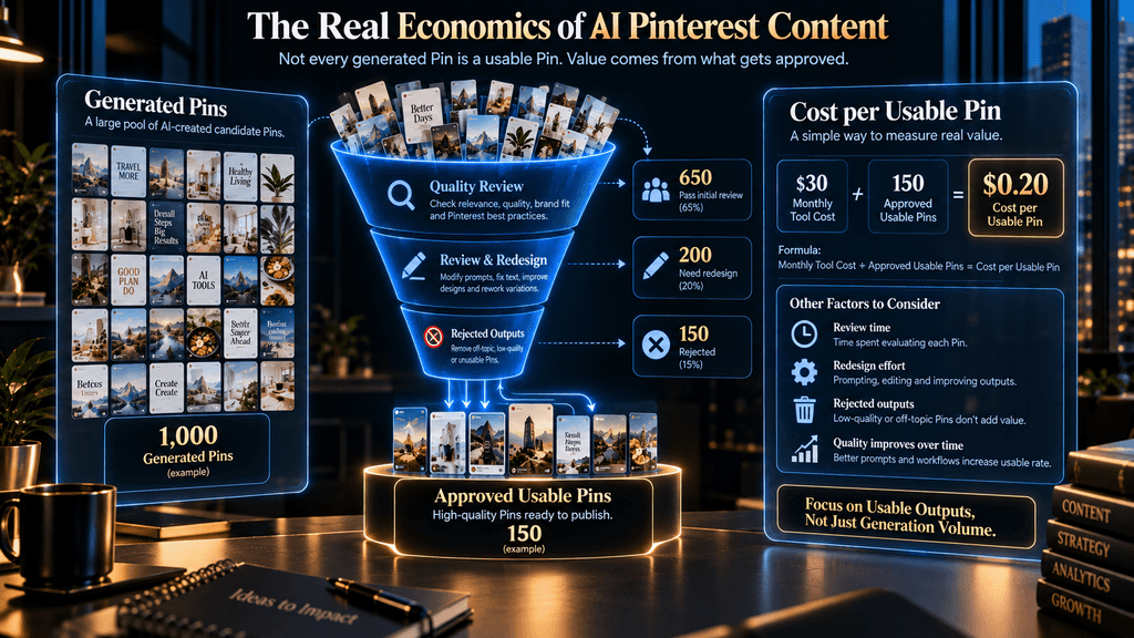 Cost per usable Pin framework for evaluating AI Pinterest tool economics