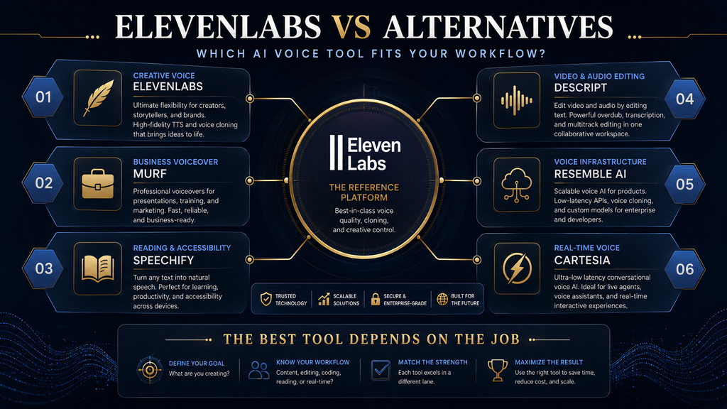 ElevenLabs vs alternatives compared by AI voice workflow and use case