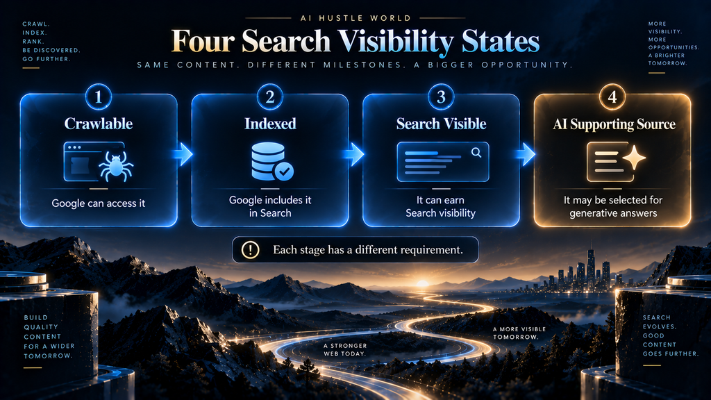Google AI Search eligibility chain from crawlability and indexing to ranking and citation.