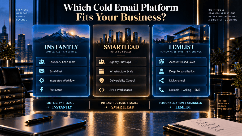 Business use-case matrix comparing Instantly, Smartlead and Lemlist by outbound operating model.