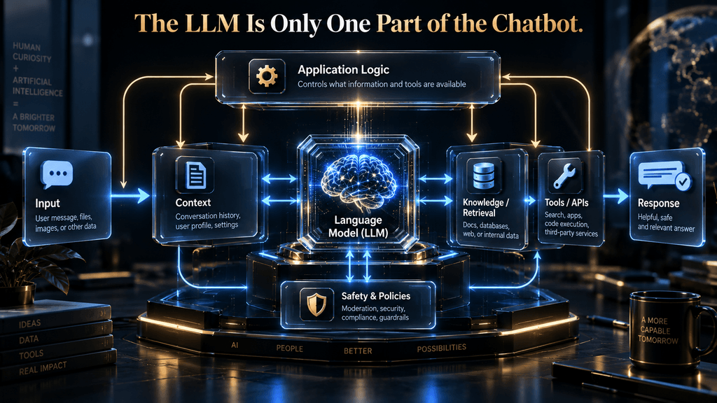Diagram showing the language model as one component within the larger AI chatbot application system.