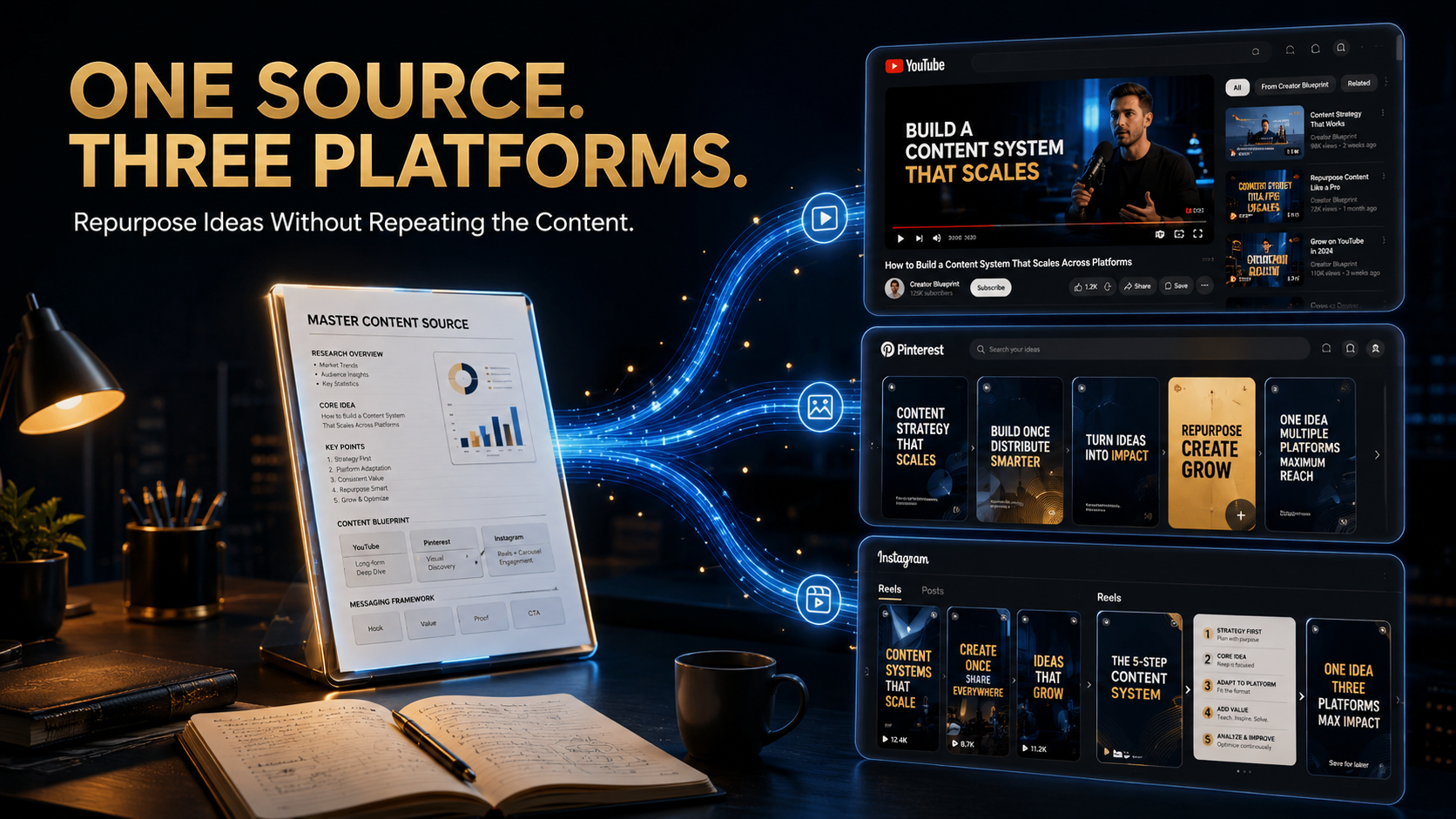 One source used to repurpose content across YouTube Pinterest and Instagram