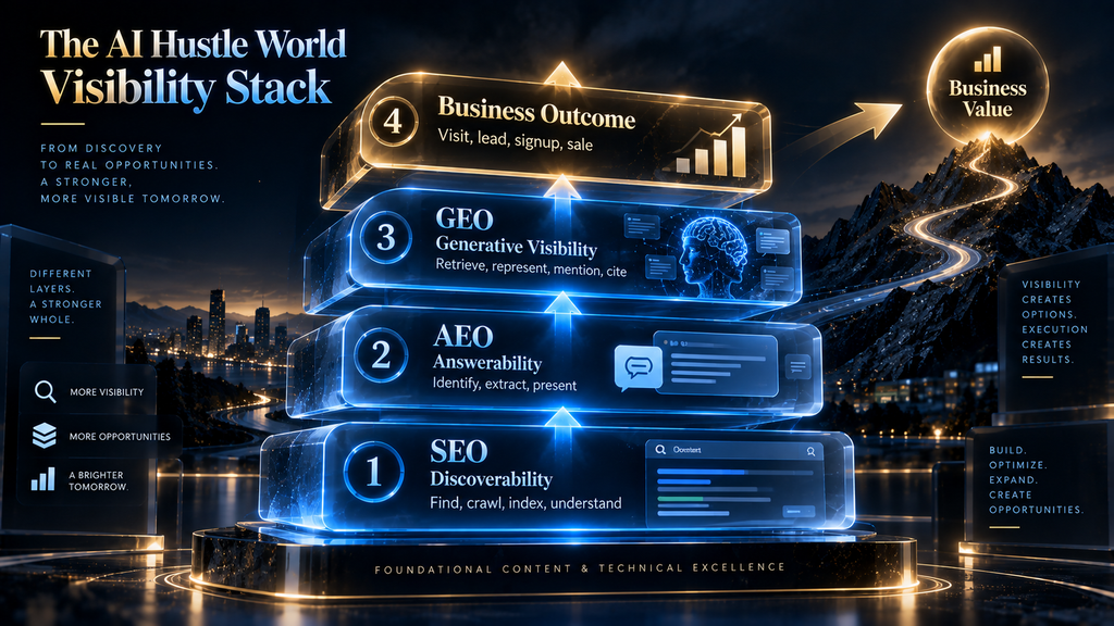 After “The AI Hustle World Visibility Stack”, where the four-layer model is fully introduced.