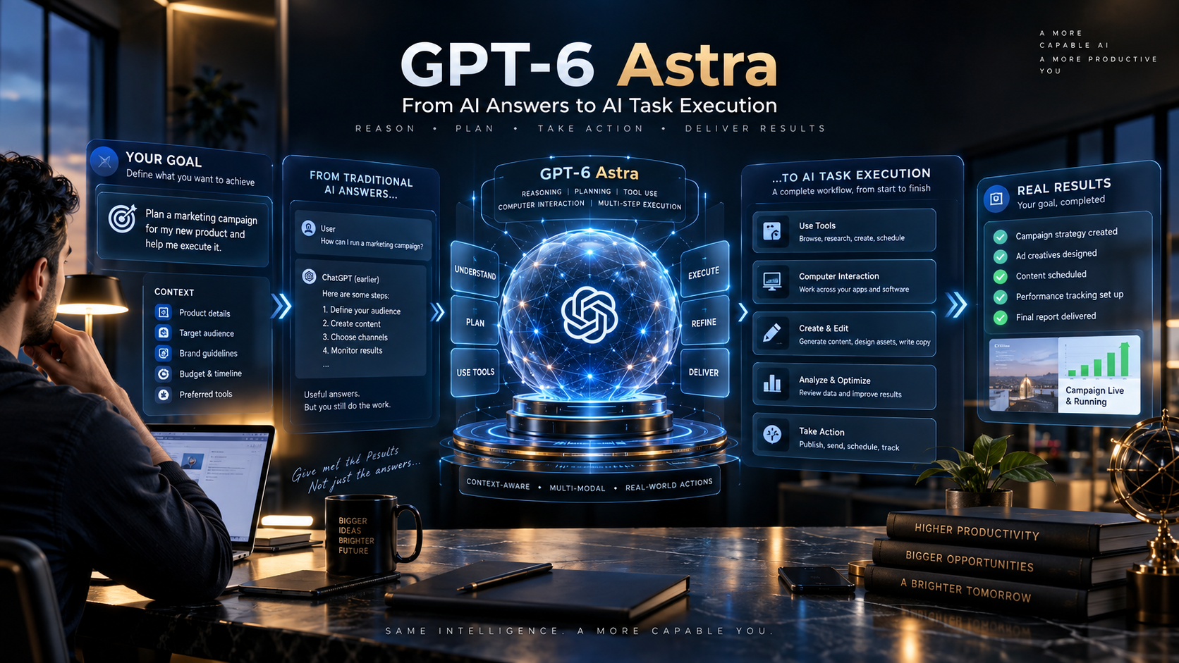 GPT-6 Astra connecting human goals with AI reasoning, tools, computer use and finished digital tasks