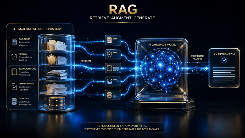 Retrieval-Augmented Generation connecting an AI language model to external knowledge sources