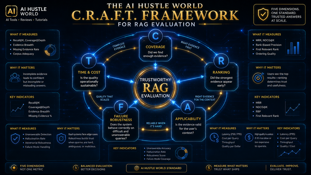 AI Hustle World CRAFT framework for evaluating RAG coverage ranking applicability robustness and cost