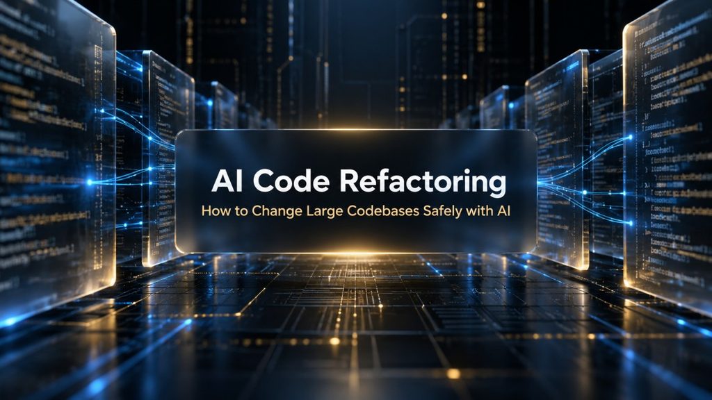 AI code refactoring hero image, "How to Change Large Codebases Safely with AI"