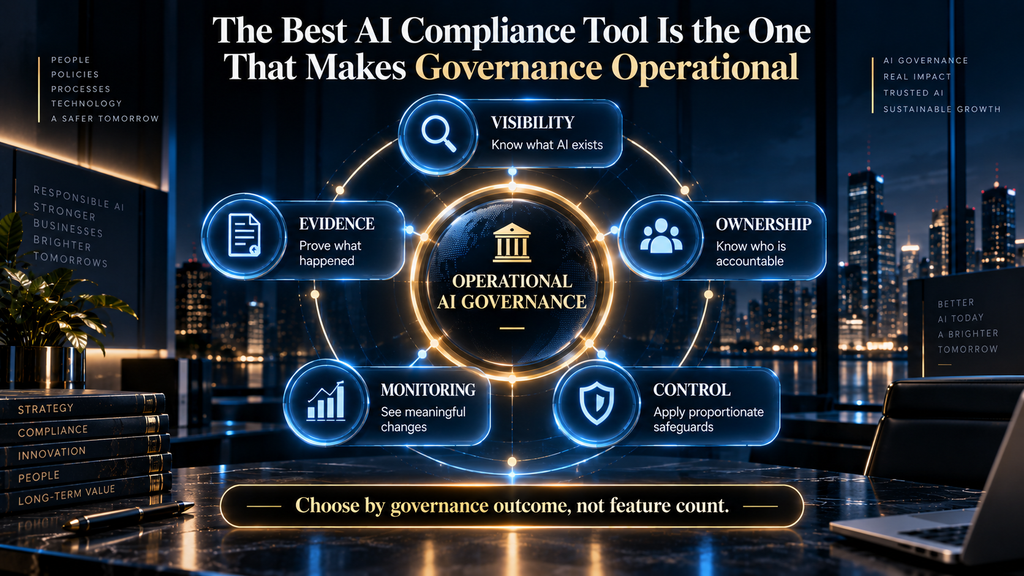 AI compliance tool selection takeaway showing visibility ownership control monitoring and evidence