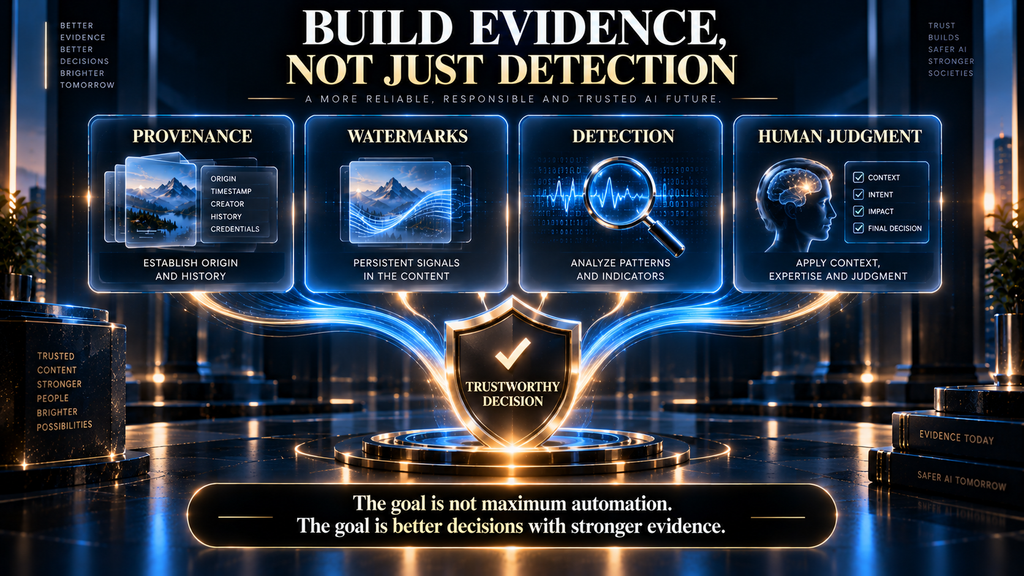 Final takeaway showing evidence-based AI content verification strategy
