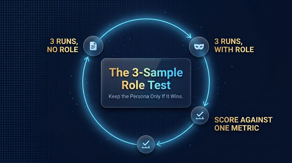 The 3-Sample Role Test, an original AI Hustle World measurement framework for checking whether a persona actually improves AI output