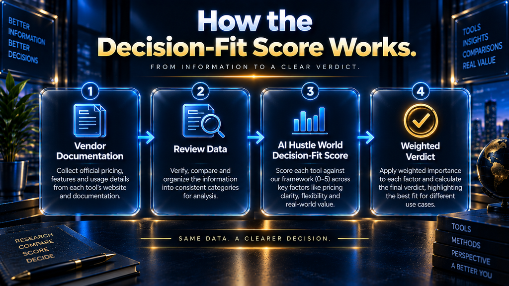 How the AI Hustle World Decision-Fit Score methodology works